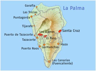 Espanja Kanariansaaret La Palma saaren tiekartta