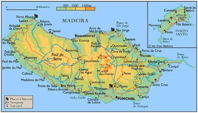 Madeira kartta - Madeiran pääsaaren kartta